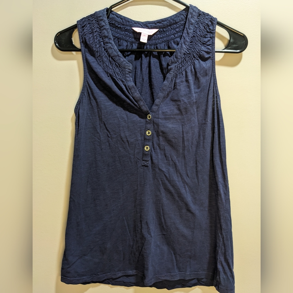 Lilly Pulitzer navy blue tank top with gold buttons women's size extra small